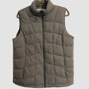 Talbots Gray Quilted Knit Puffer Vest‎ Cotton Blend Front Pockets Size Medium